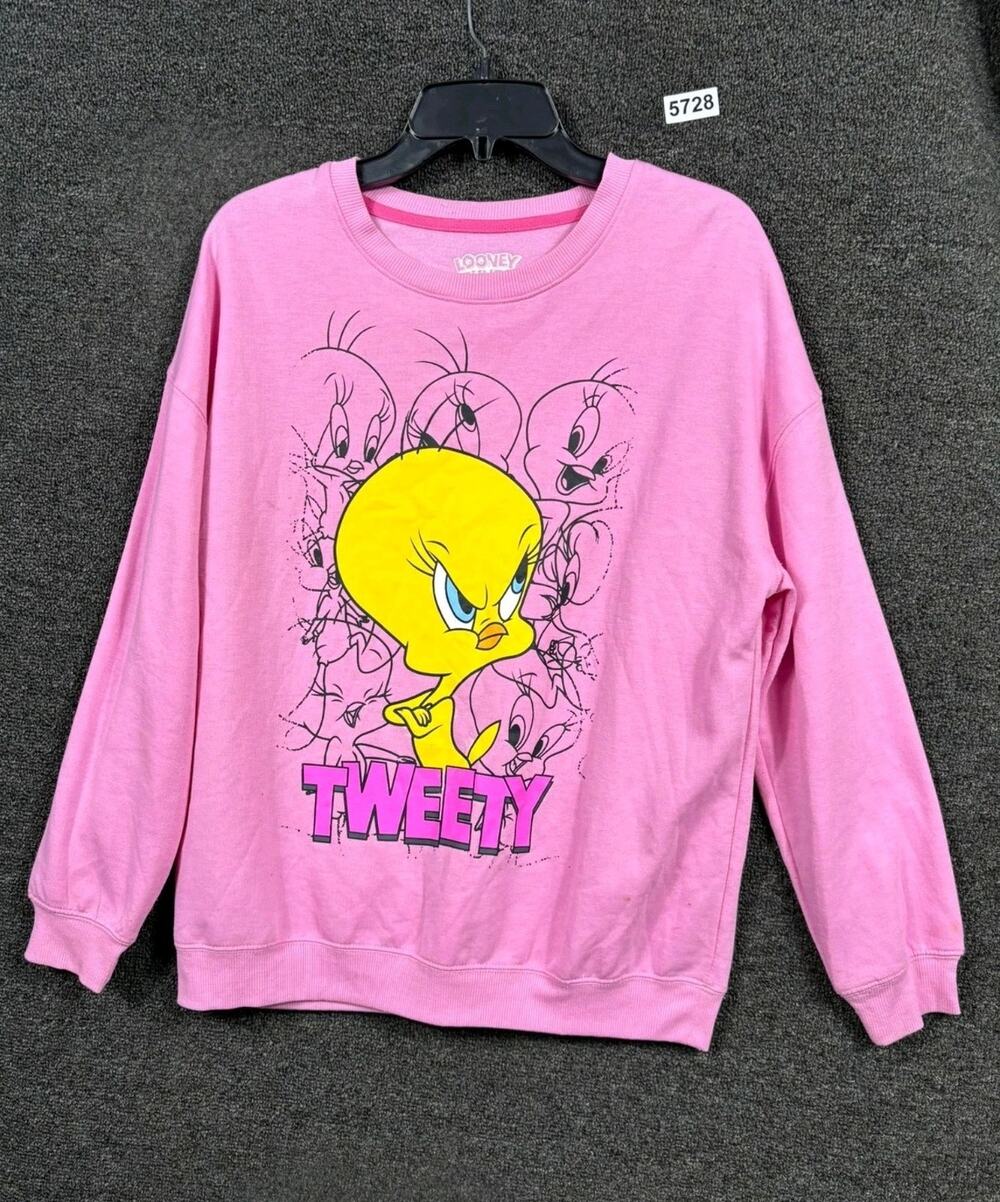 Looney Tunes Tweety Top Womens Size M Pink Long Sleeve Pulloover Hybrid Apparel